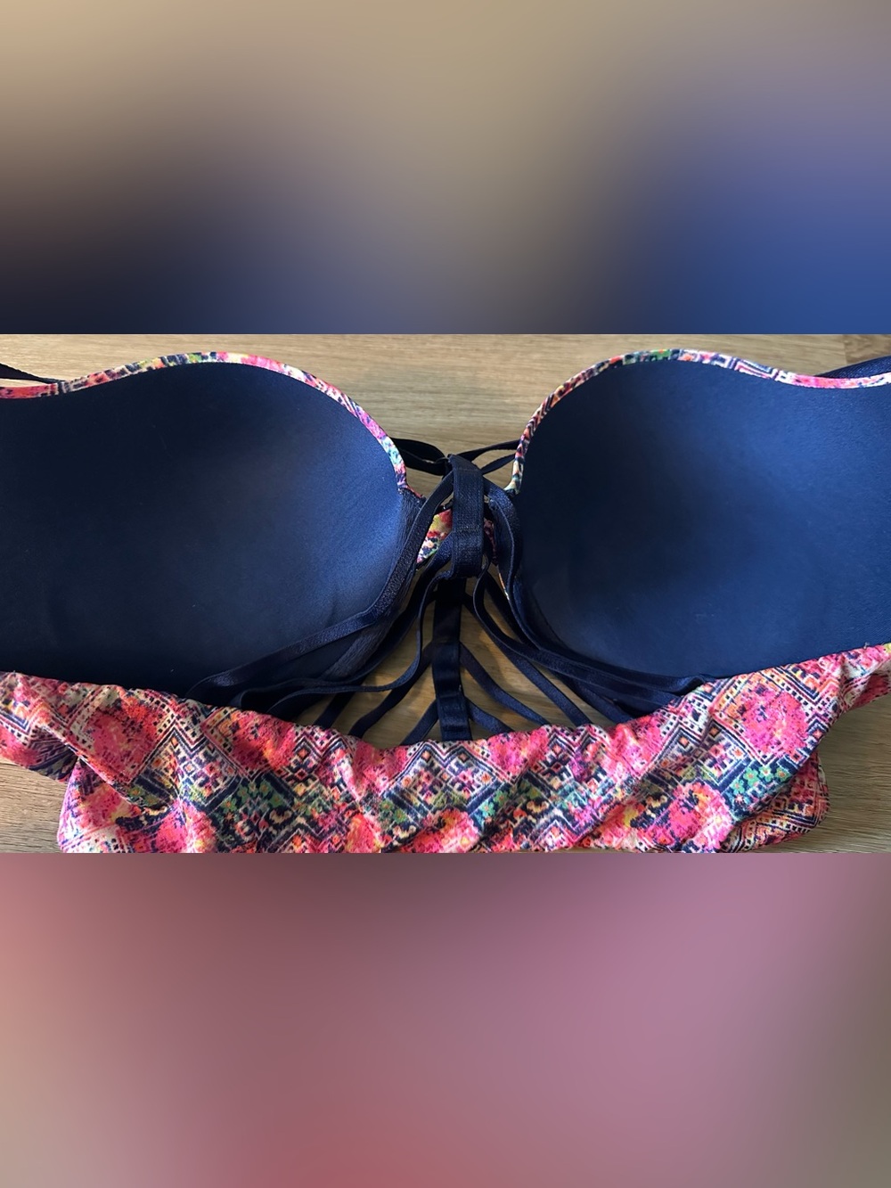 Victoria's Secret Very Sexy Push Up Pink Floral Strappy-Back Bra 36D - Picture 3 of 6